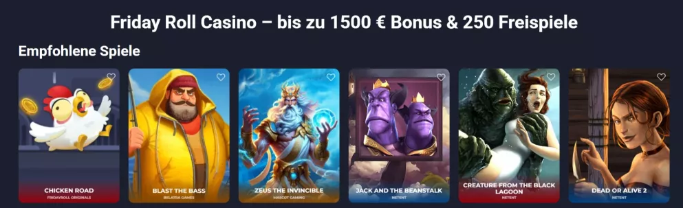 Fridayroll Casino Bonus 1500 Euro und 150 Freispiele